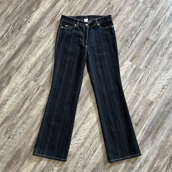 Luxury Escada Designer Denim Bootcut Gold Striped Jeans 40 Euro - Picture 1 of 11